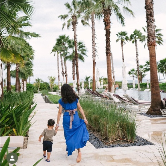 BLUE SOLID WRAP MAXI DRESS - Picture 8 of 8